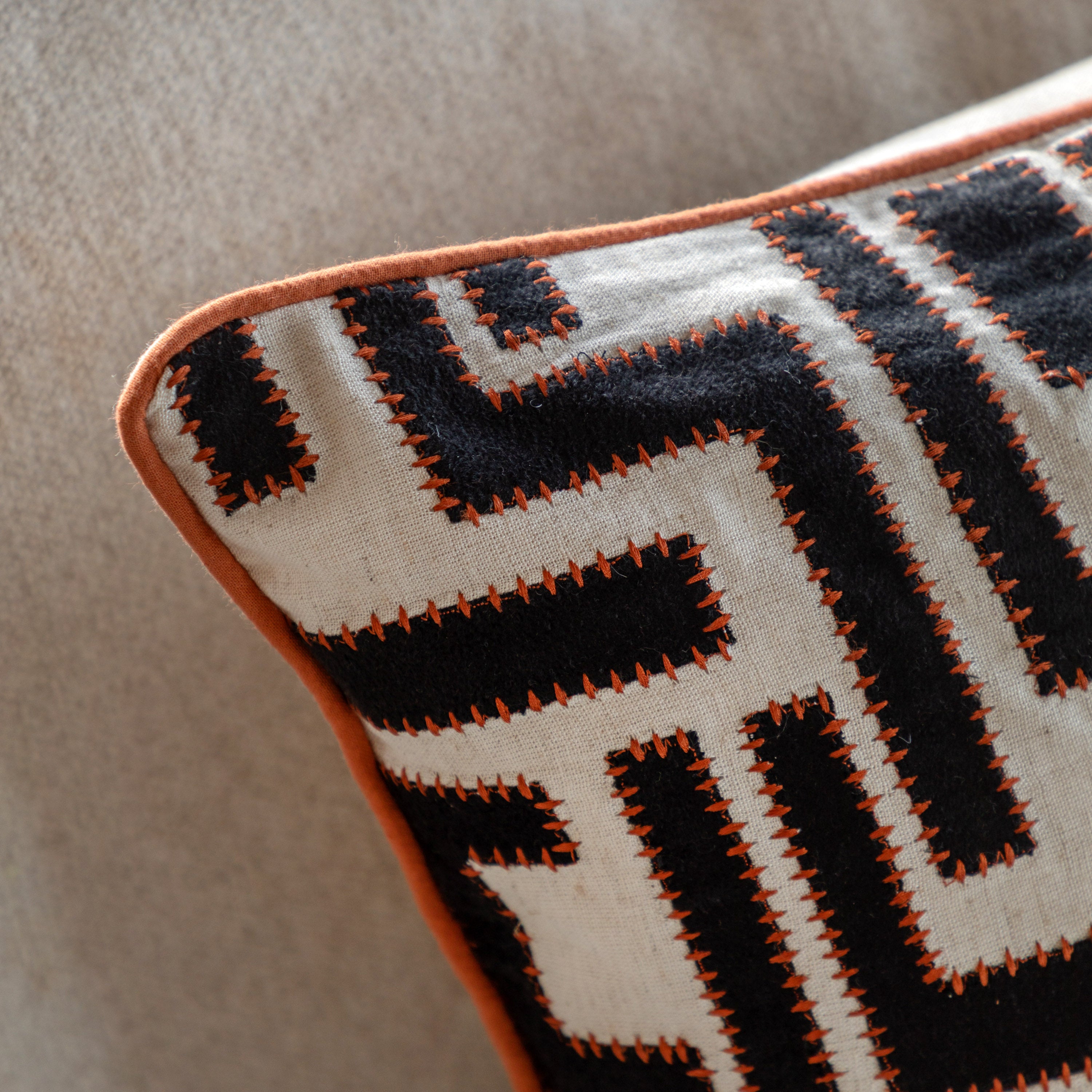 Oskar Applique Black & White Square Cushion